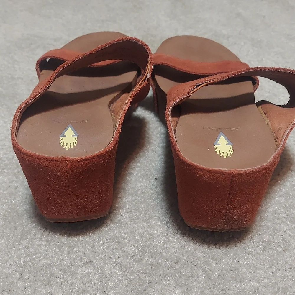 Volatile Evita Whiskey Cognac Leather Double-Strap Espadrille Wedge Sandals Sz 8